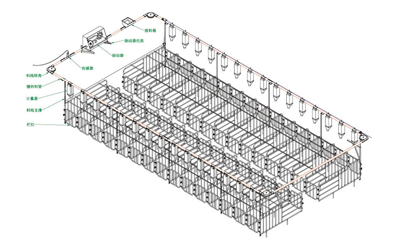 Автоматическая система кормления свиней на ферме (штекерный лоток)
